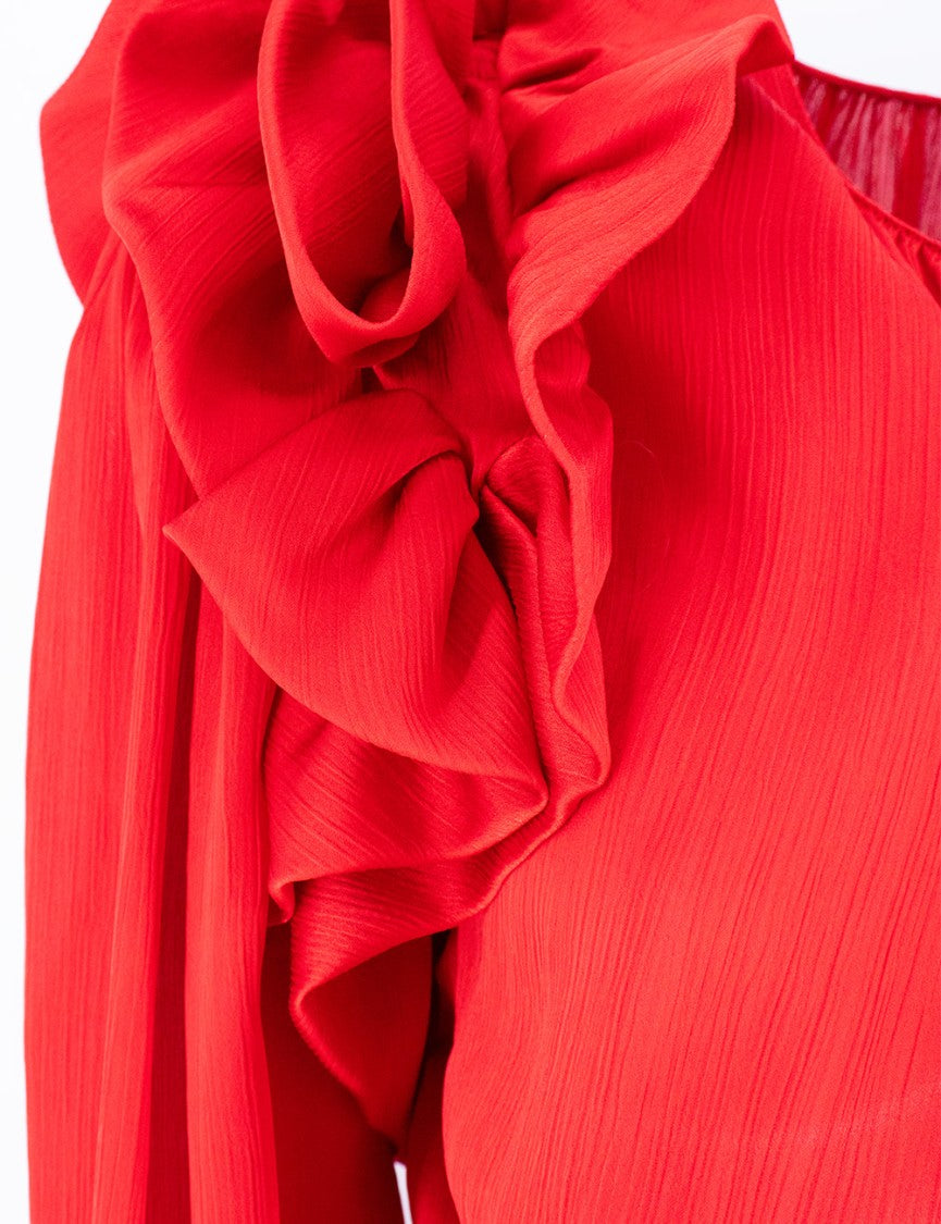 Pinko Cropped Blouse With Ruched Texture And Floral Appliqué