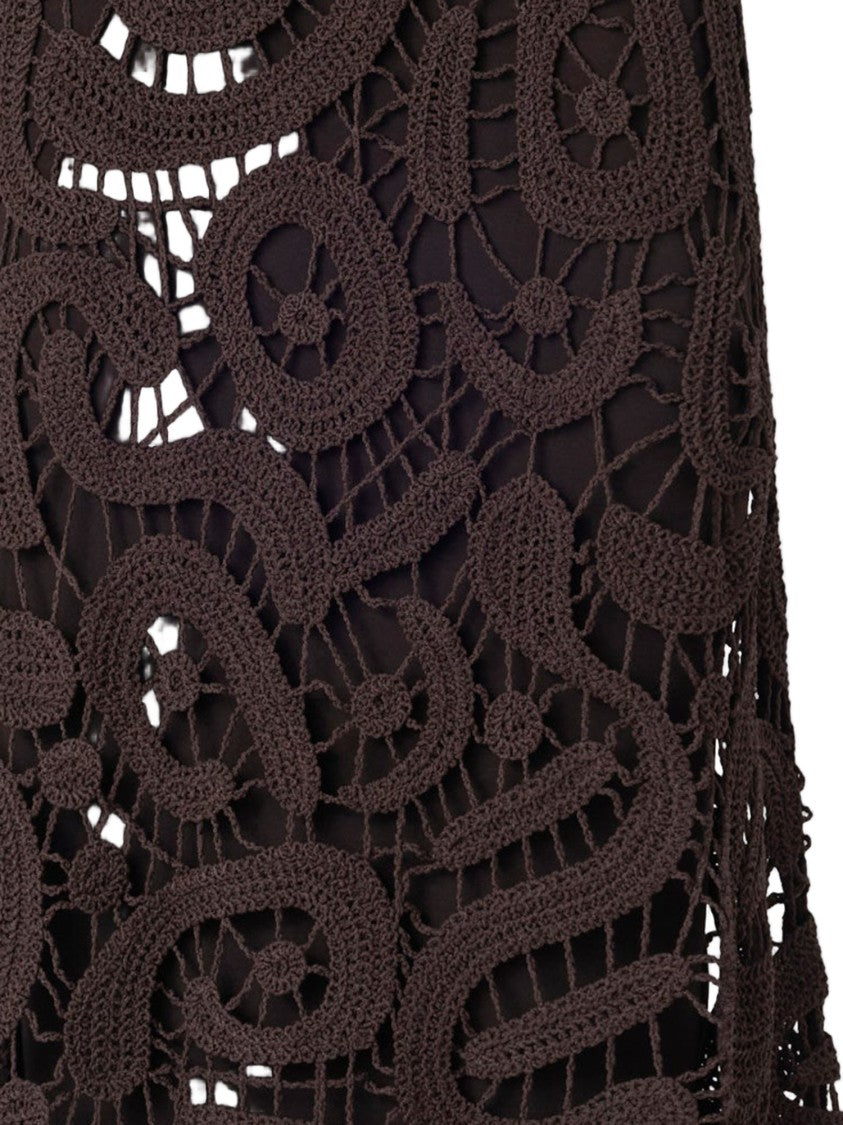 Pinko Brown Viscose Blend Midi Skirt Geometric
