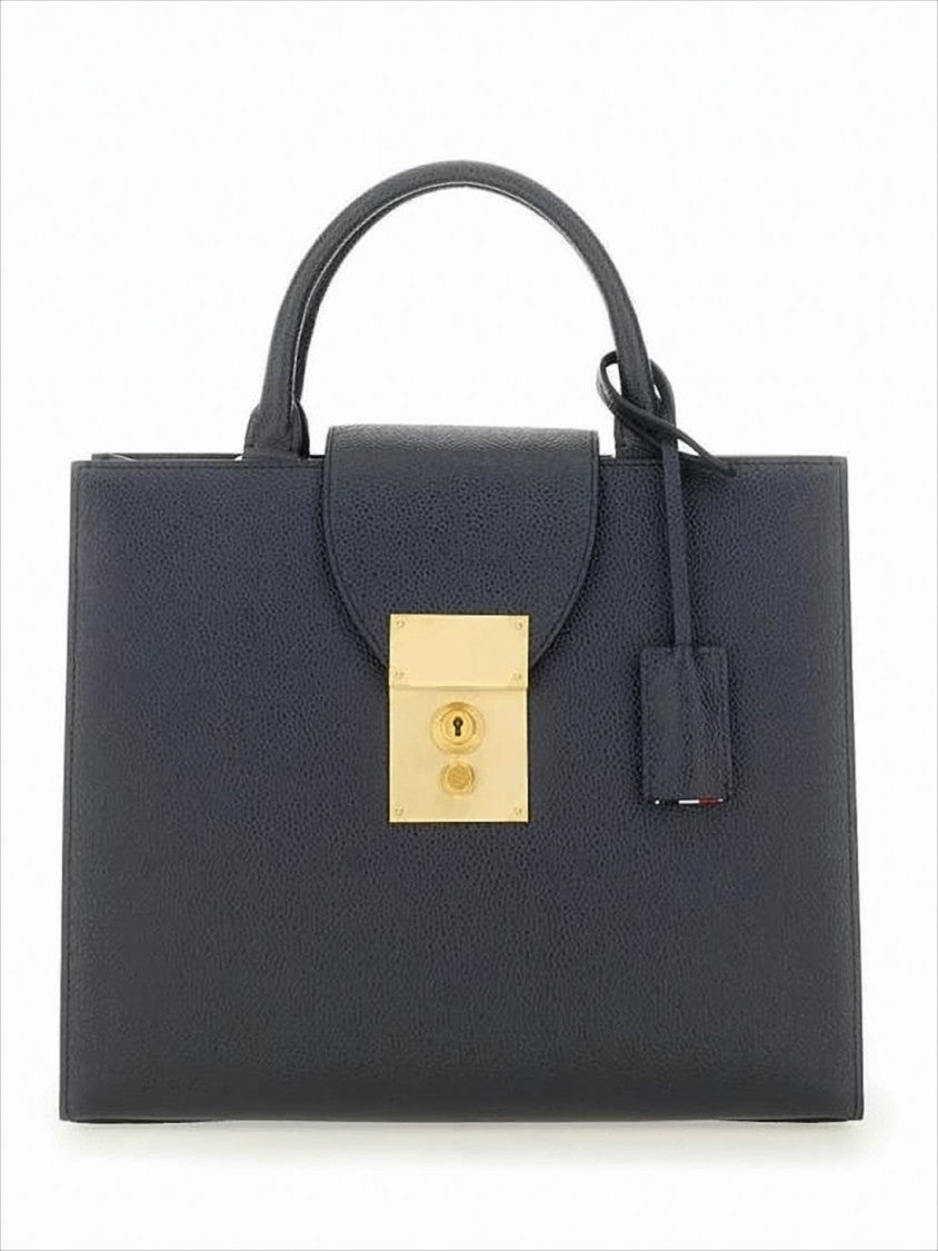 Thom Browne Structured Calf Leather Tote Bag With Gold-Tone Lock