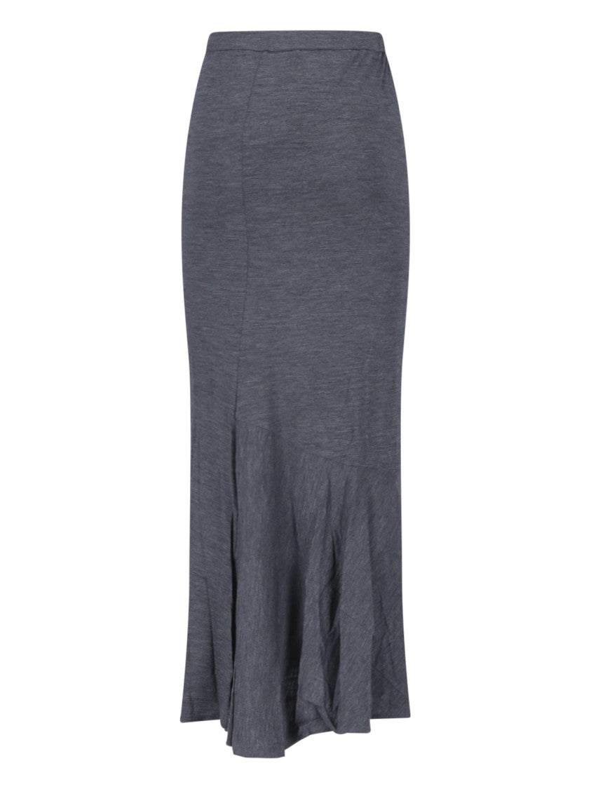Junya Watanabe Textured Grey Wool Midi Skirt With High Waist