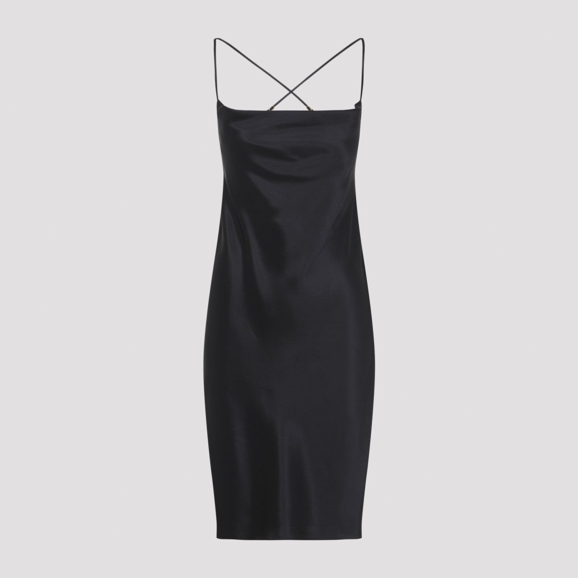 Saint Laurent Glossy Silk Dress With Crisscross Straps