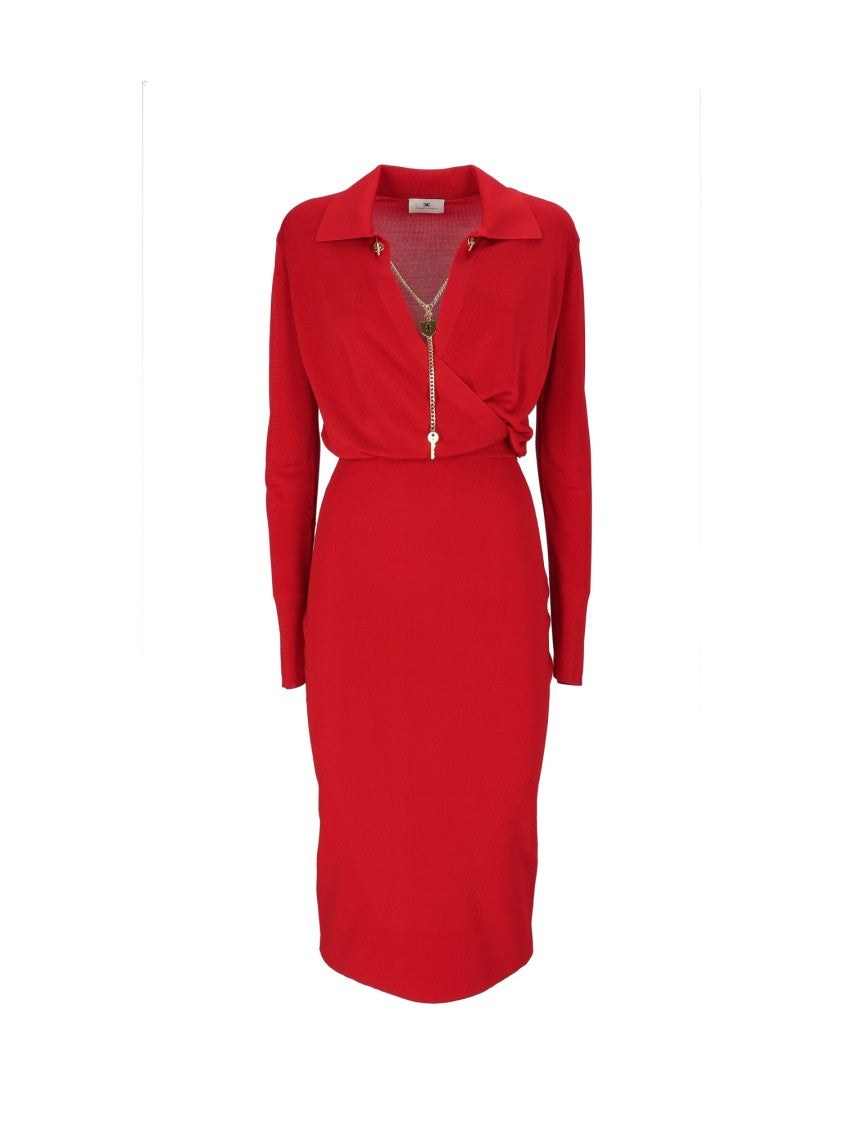 Elisabetta Franchi Knee-Length Fitted Dress With Gold Chain Detail