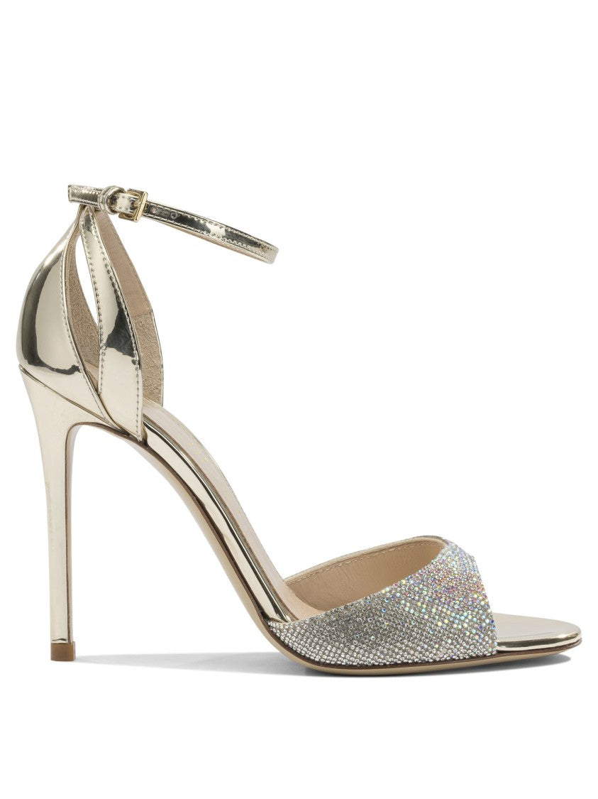 Ninalilou Gleaming Metallic Heeled Pumps With Rhinestone Strap