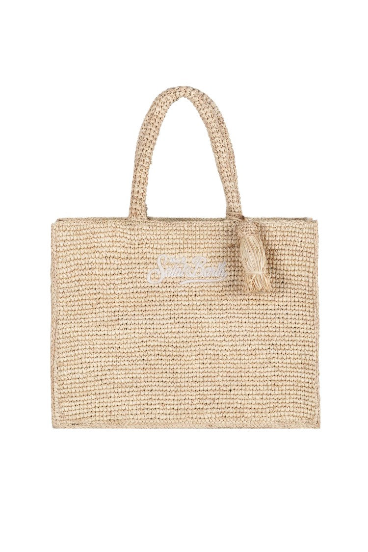 Mc2 Saint Barth Rectangular Woven Tote With Embroidered Detail