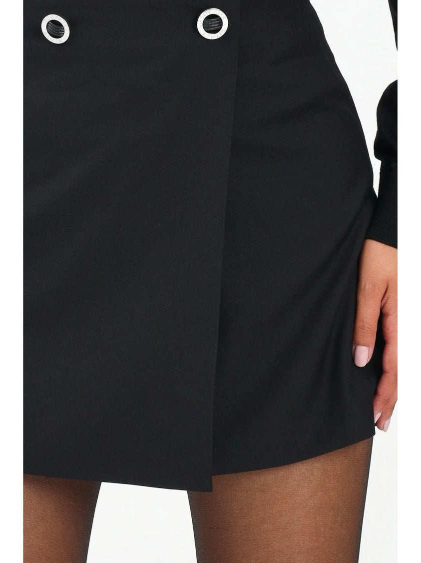 Armani Exchange Wrap-Style Black Mini Skirt With Silver Grommets
