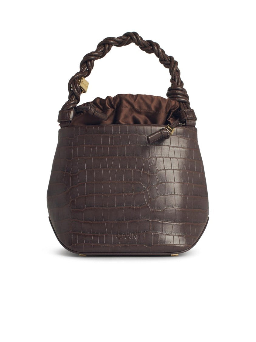 Ganni Bou' Bucket Bag In Brown Leather Blend