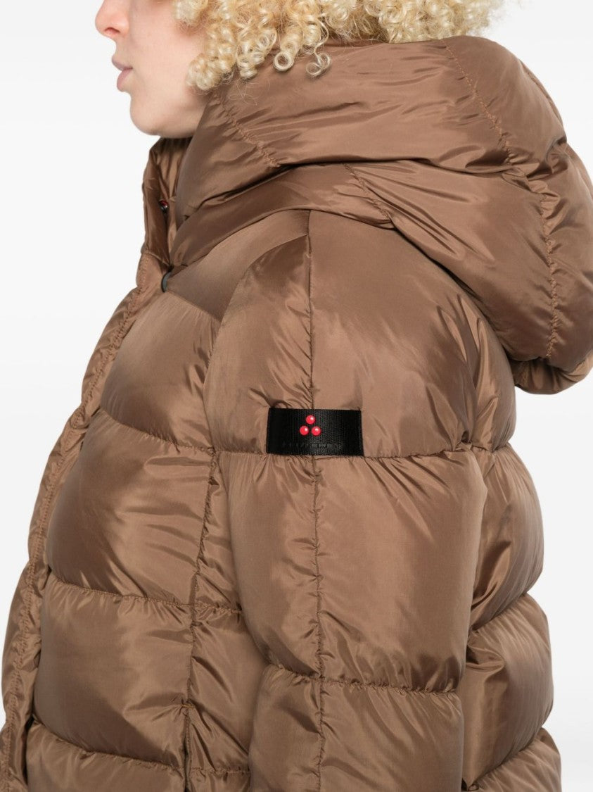 Peuterey Cropped Brown Quilted Coat With High Collar And Spacious Hood