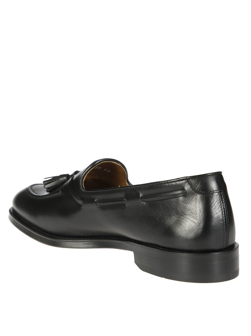 Doucal's Black Leather Tassel Loafer