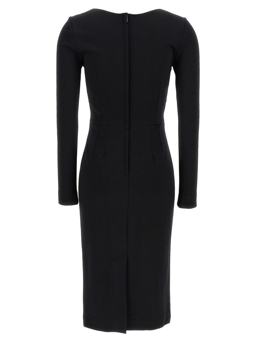 Dolce & Gabbana Stretch Viscose Midi Dress With Metal Logo Detail