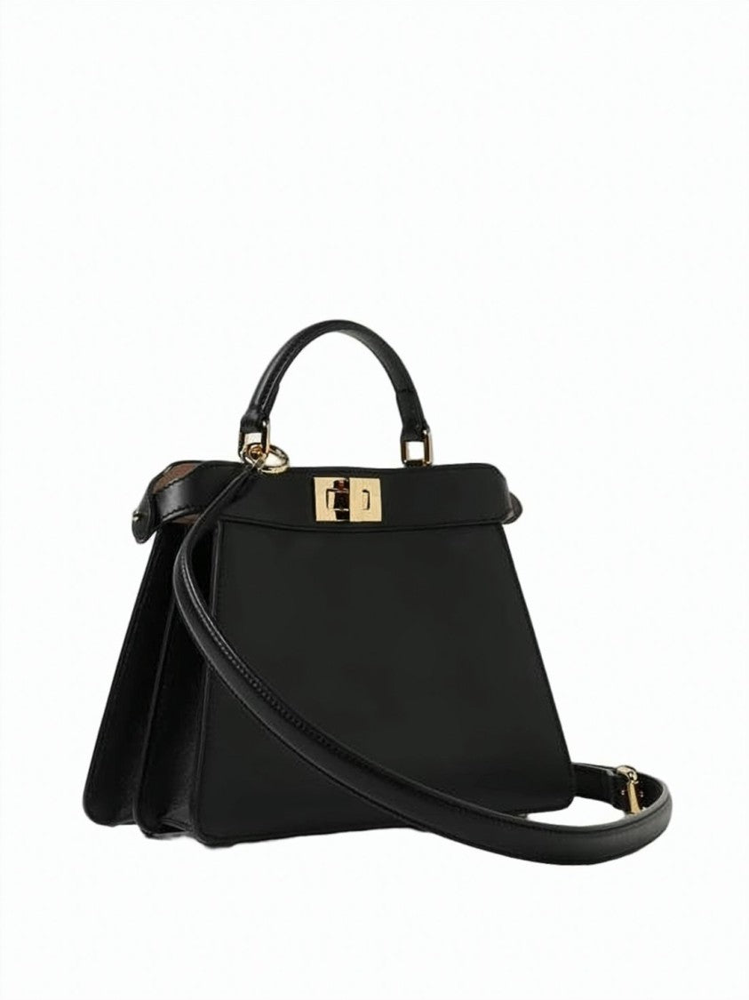Fendi Trapezoidal Black Calf Leather Shoulder Bag