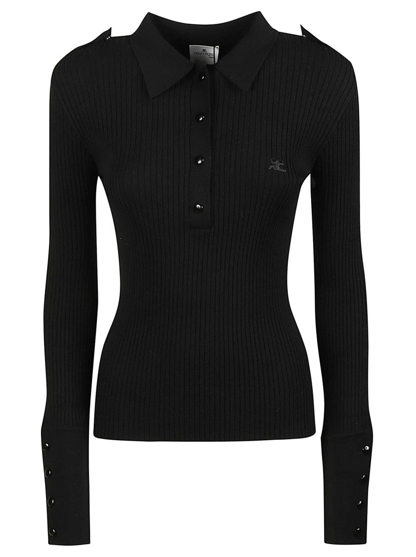 Courrèges Long Sleeve Fitted Ribbed Polo Neck Sweater
