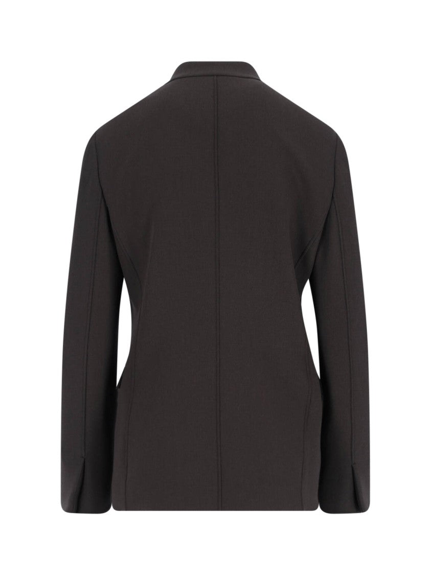 Giorgio Armani Double-Breasted Virgin Wool Blazer, Brown, Crew Neck