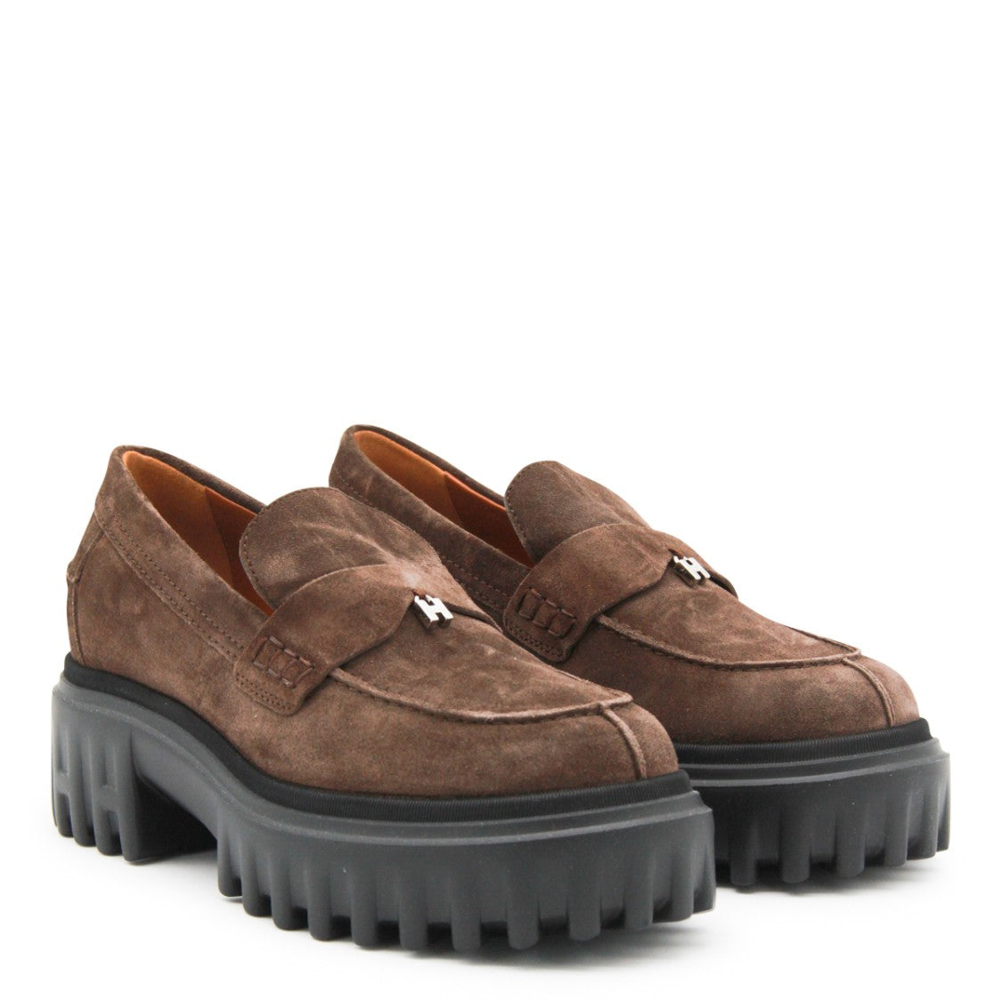 Hogan Brown Suede Monogram Logo Loafers