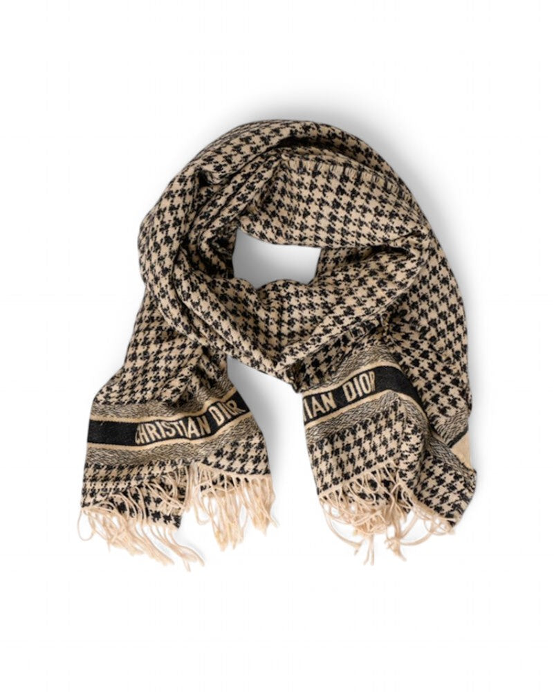 Dior Wool Scarf Pied De Poul Beige/Black