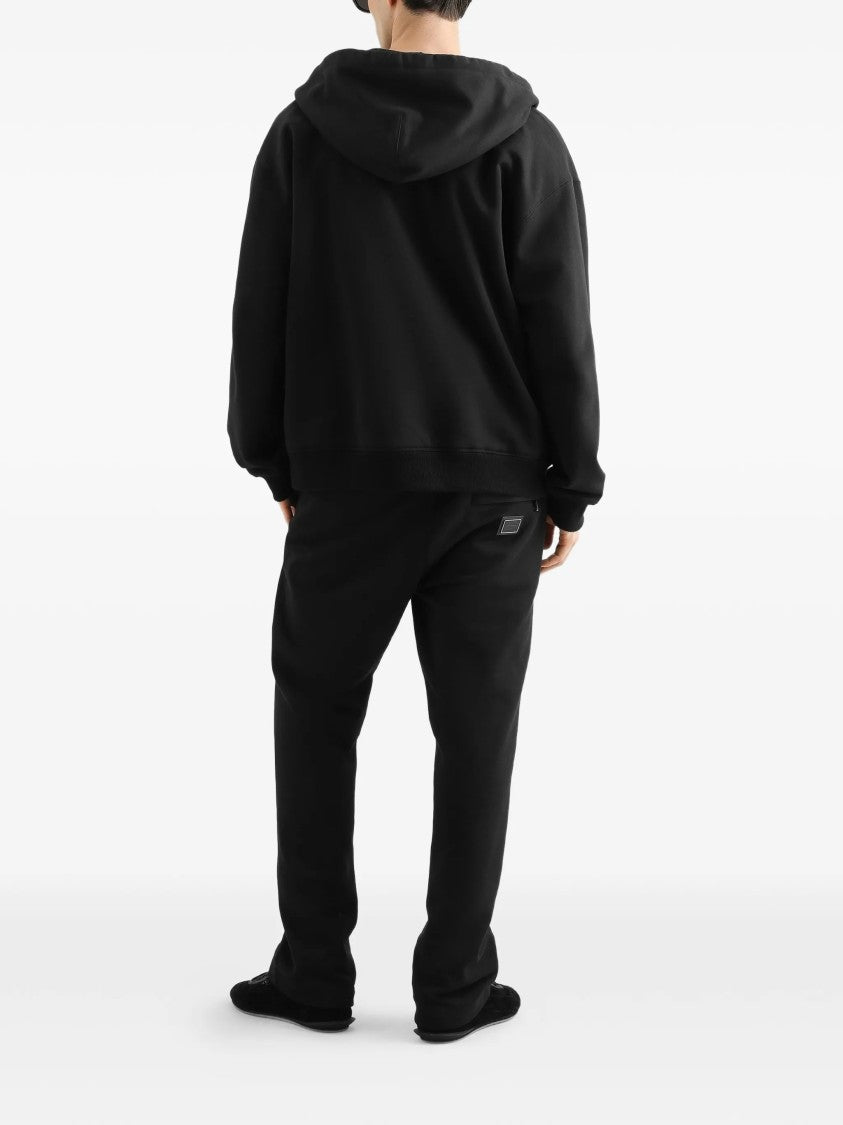 Dolce & Gabbana Black Cotton Drawstring Zip-Up Hoodie