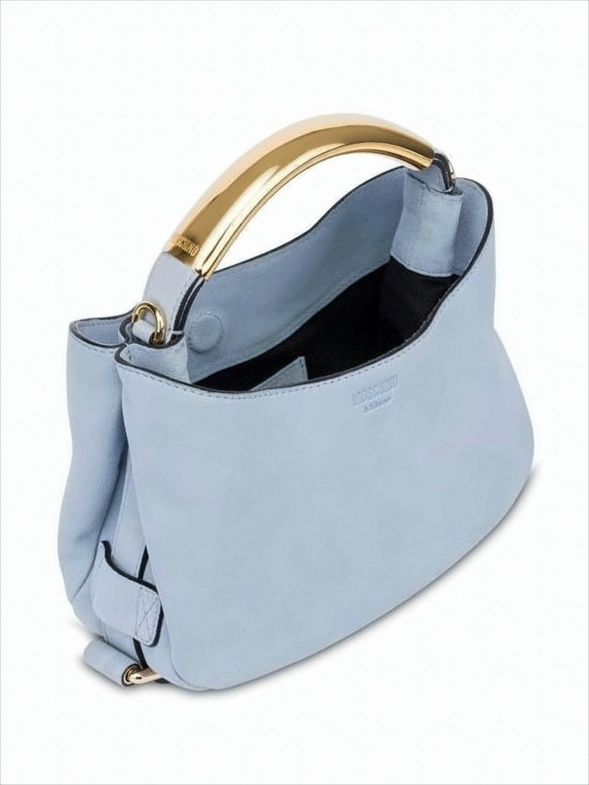 Moschino Curved Handle Calf Leather Tote Bag