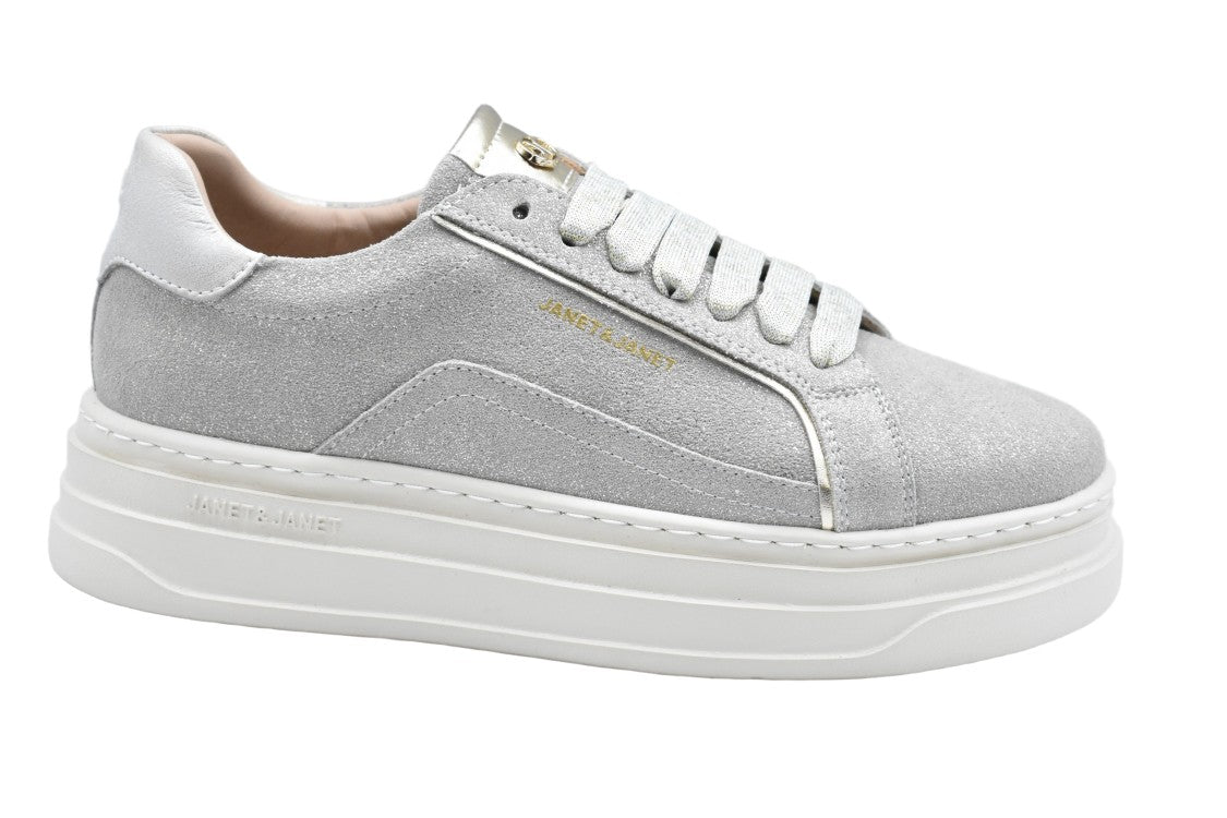 Janet & Janet Textured Beige Low Sneakers With White Sole