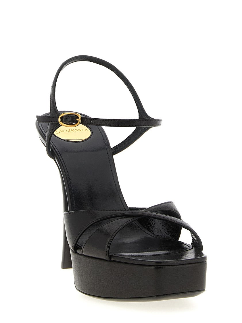 Saint Laurent Debbie Leather Sandals With Adjustable Ankle Strap