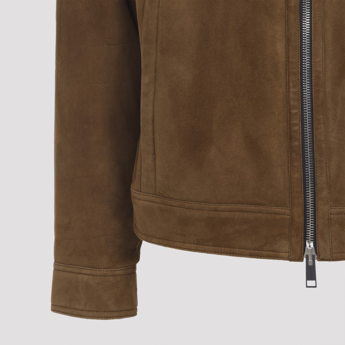 Yves Salomon Rich Brown Lamb Leather Casual Jacket With Ribbed Knit Collar