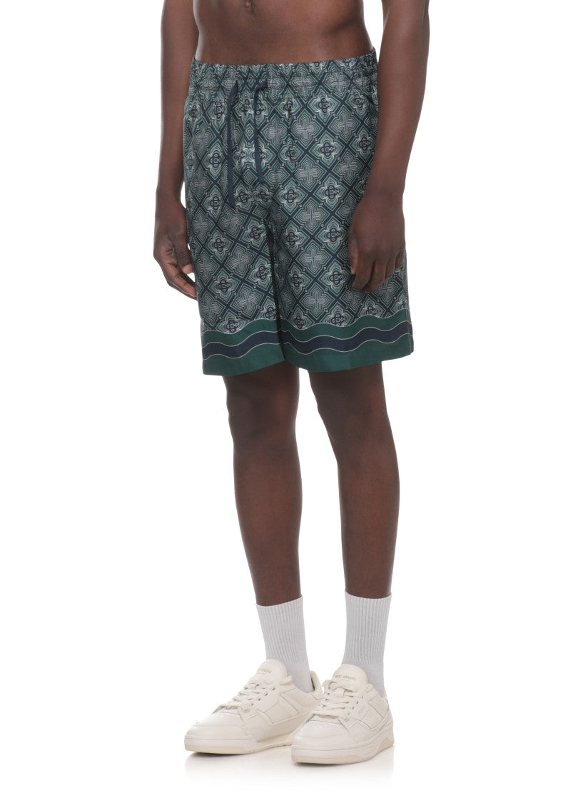 Casablanca Green Radiating Monogram Silk Shorts