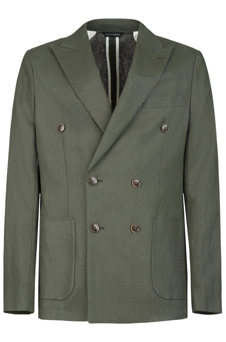 Gazzarrini X Michele Franzese Double-Breasted Forest Green Linen Blazer