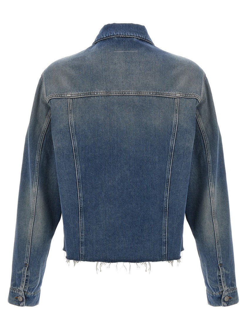 Mm6 By Maison Margiela Raw Cut Denim Jacket With Button Closure