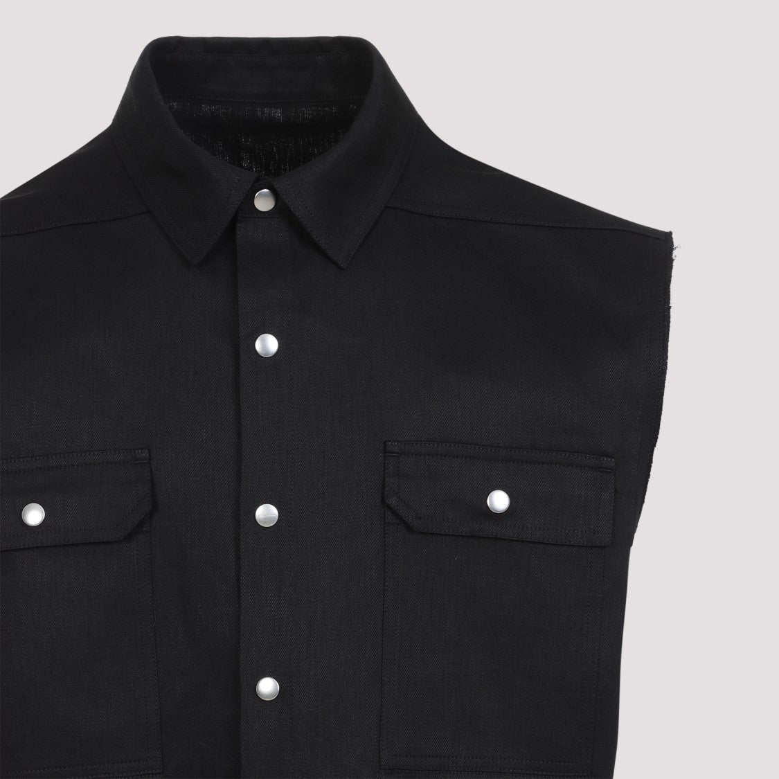 Rick Owens Structured Black Linen Shirt With Classic Collar