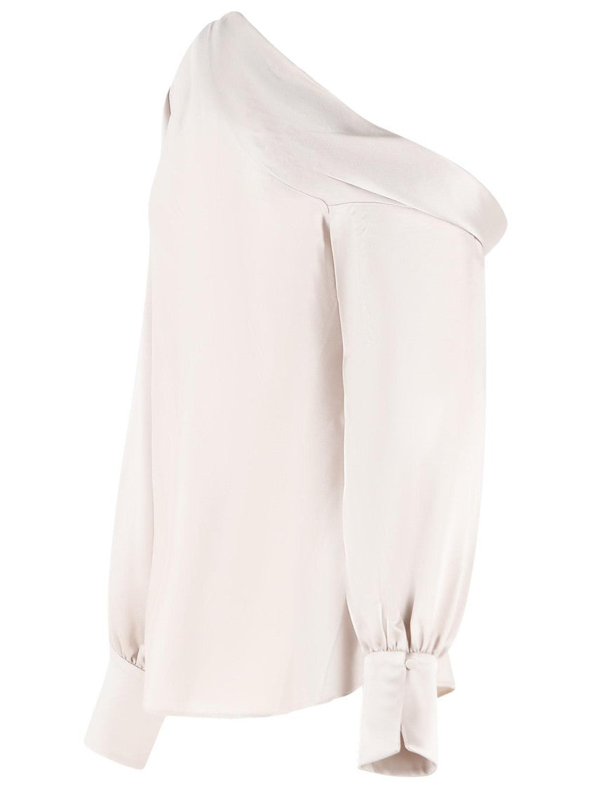Simkhai Ivory One-Shoulder Top With Draped Details And Decorative Cuffs