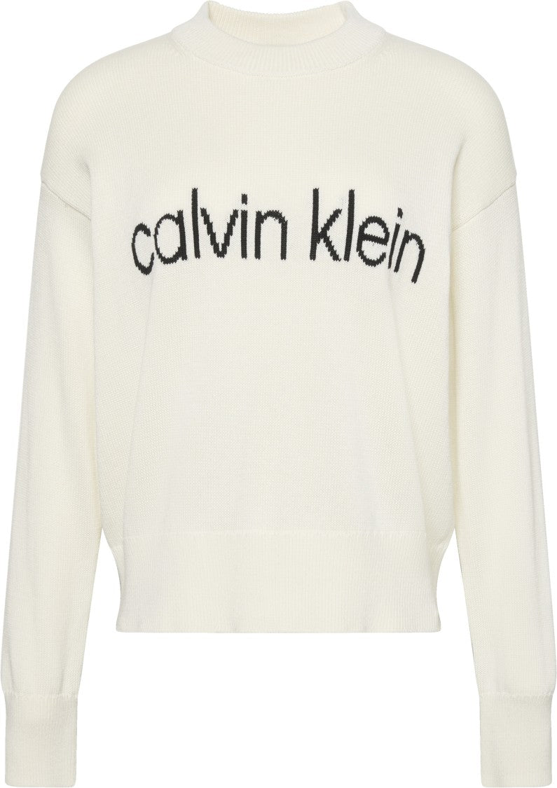 Calvin Klein Cream Relaxed-Fit Sweater With Graphic Logo