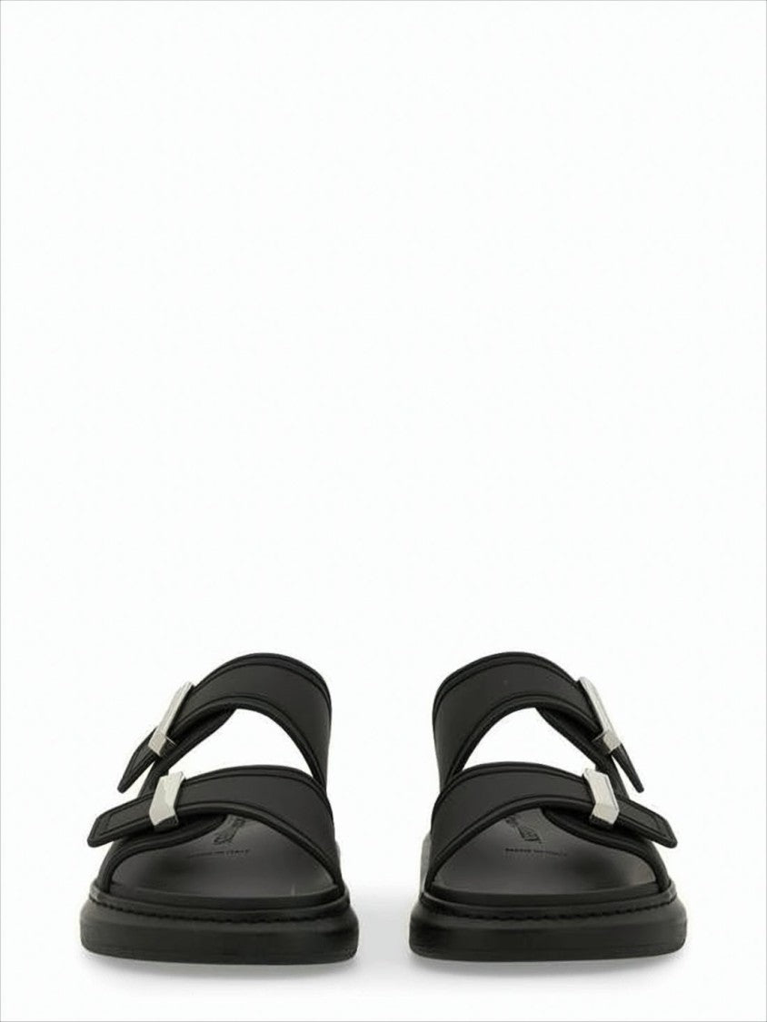 Alexander Mcqueen Black Rubber Slip-On Mules With Adjustable Straps