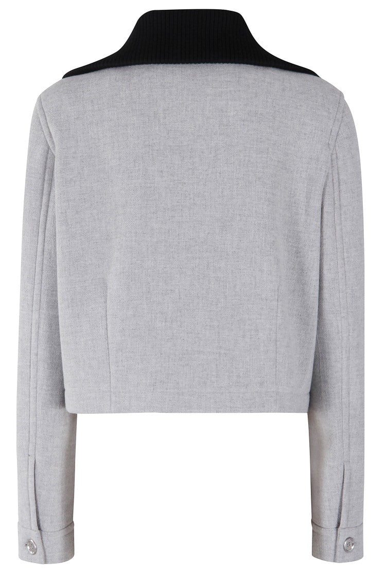 Pinko Cropped Grey Jacket With Contrasting Black Collar