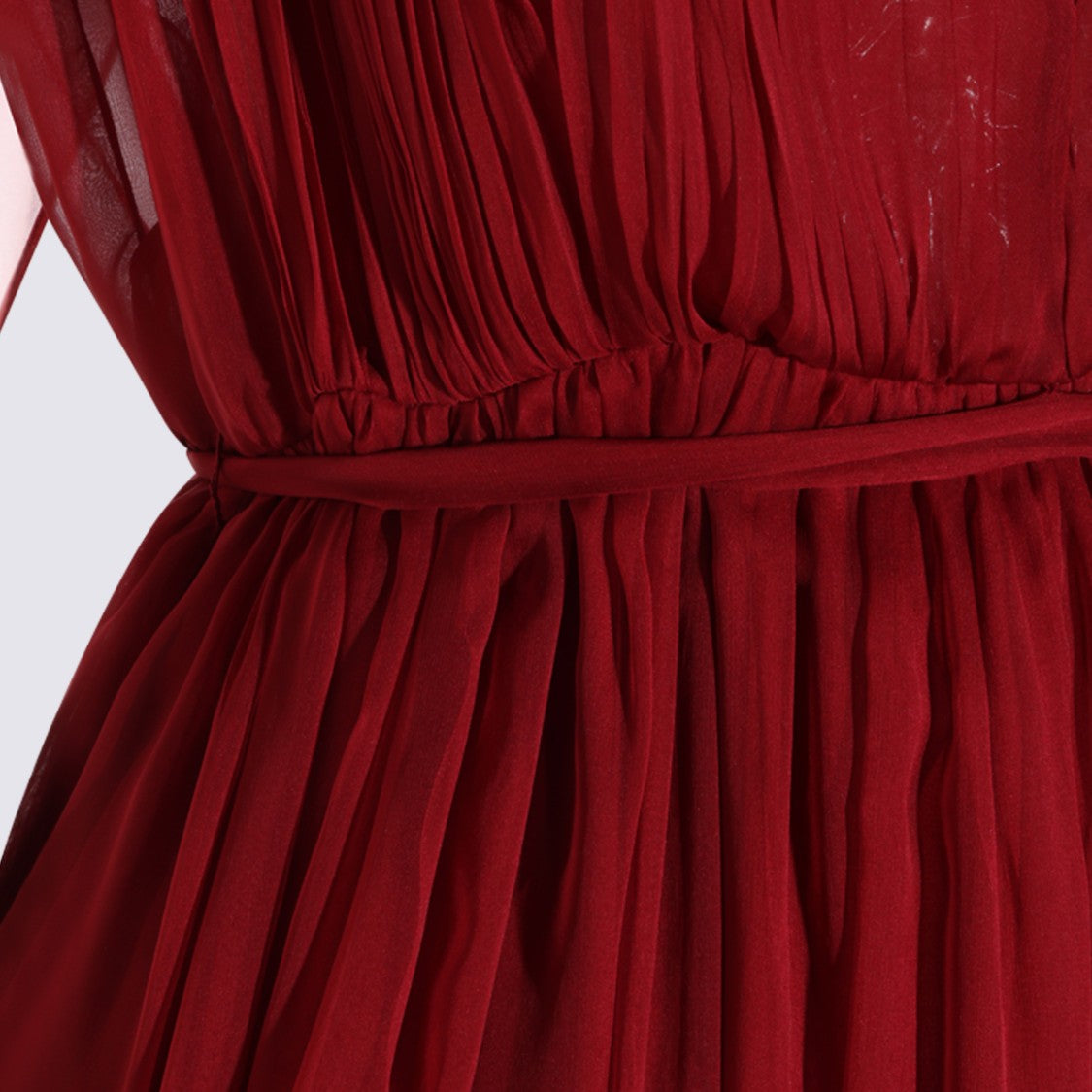 Alberta Ferretti Deep V-Neck Maxi Dress With Sheer Sleeves And Pleated Bodice