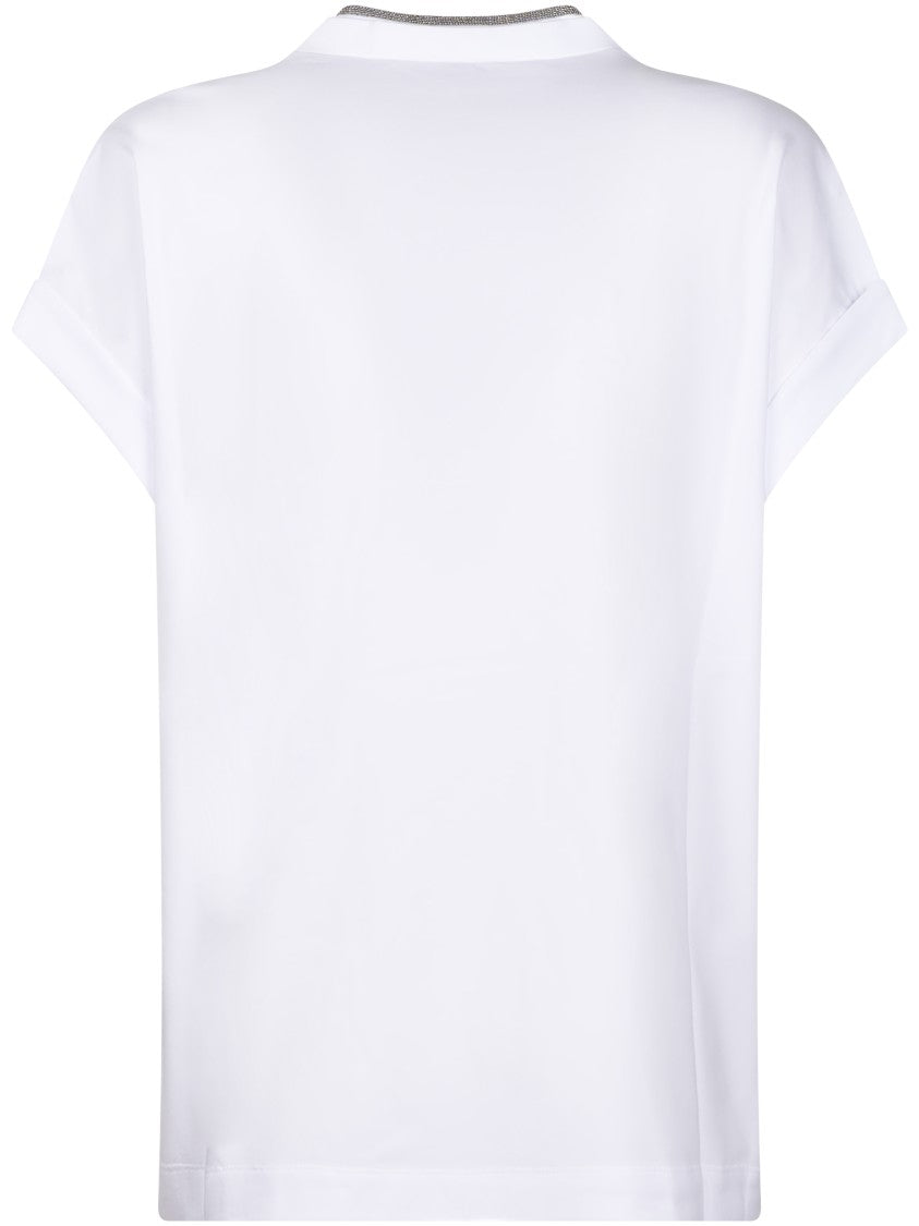 Brunello Cucinelli Short-Sleeved V-Neck T-Shirt With Subtle Contrast Trim