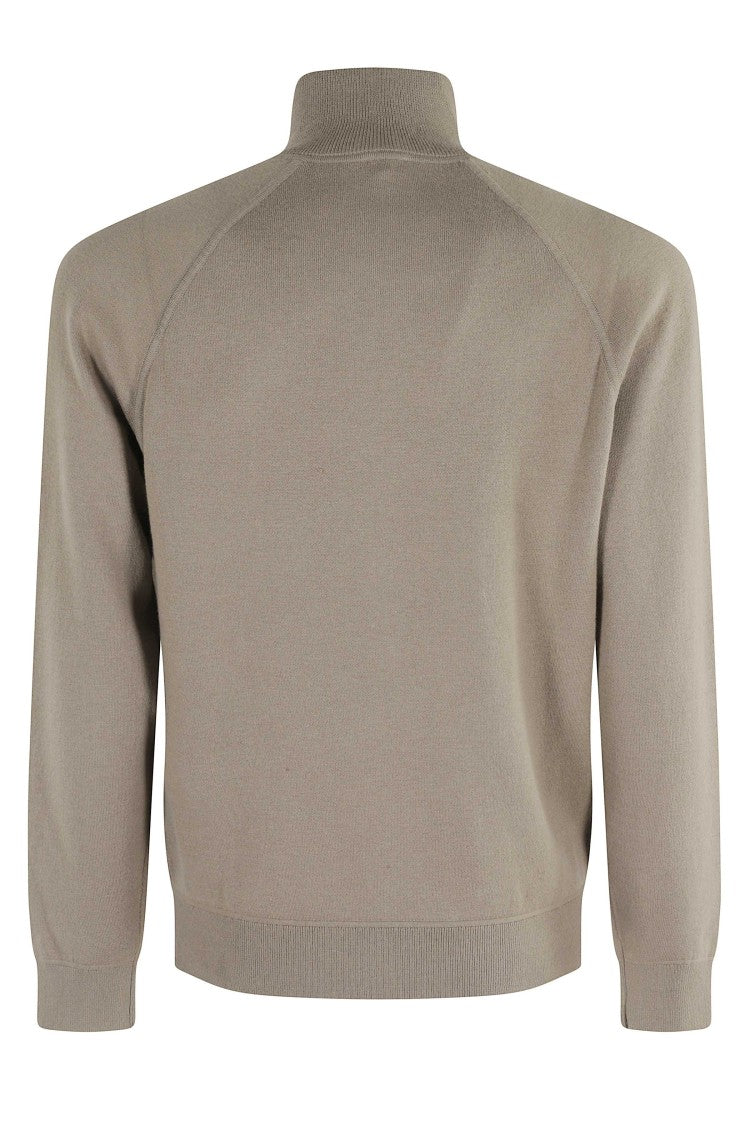 Boss Front-Zip High Neck Cardigan With Ribbed Detailing