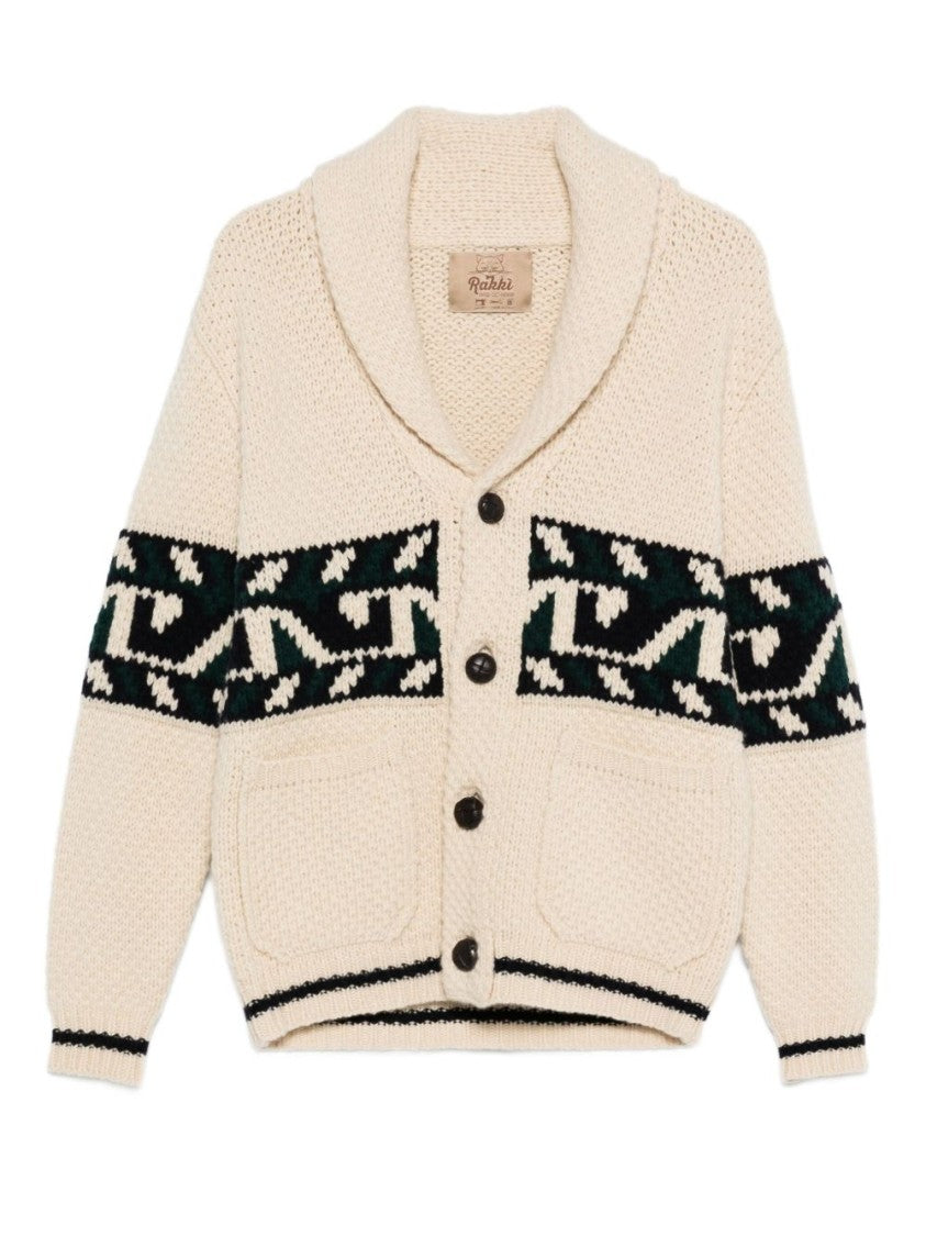 Rakki' Geometric Pattern Knit Jacket With Shawl Collar