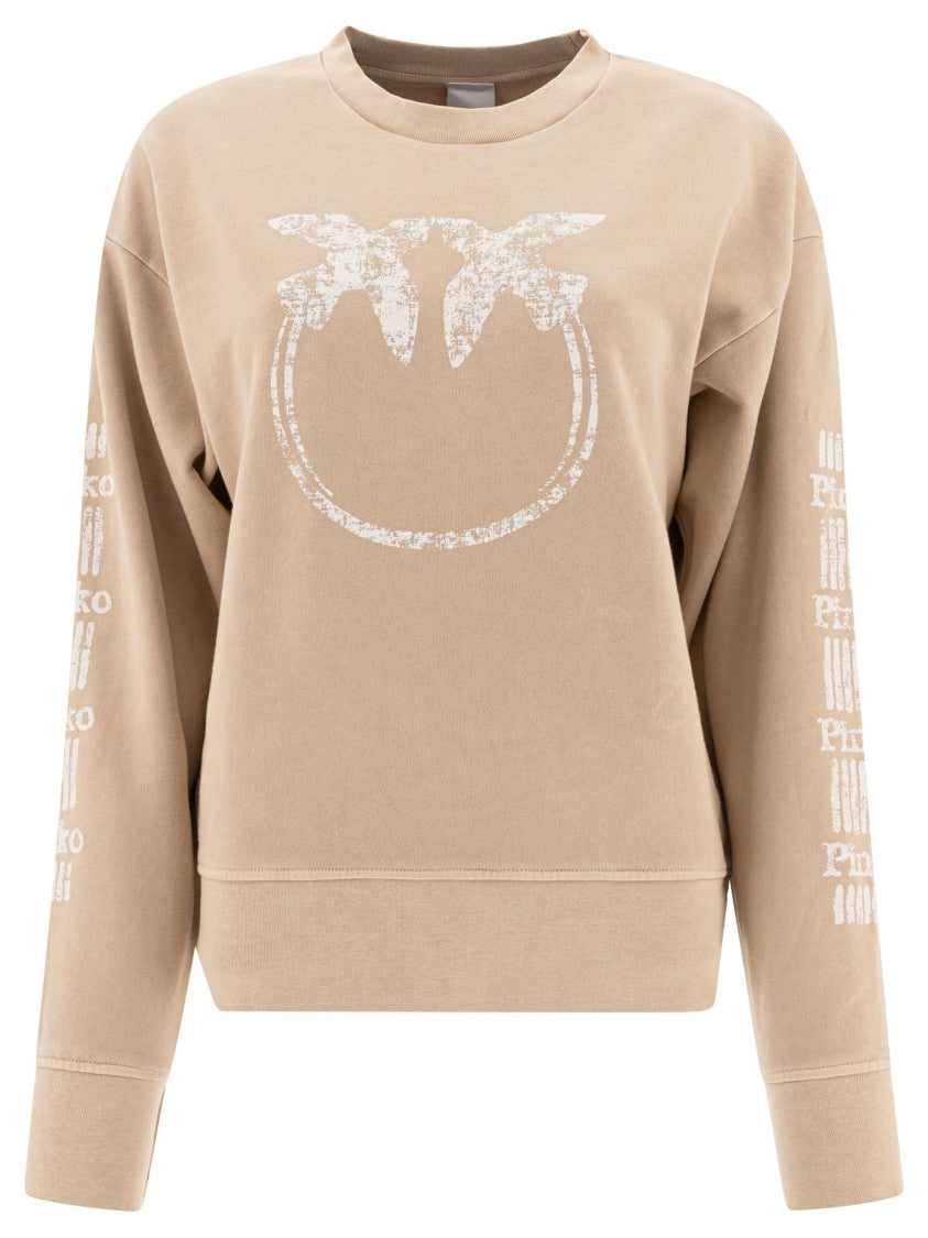Pinko Relaxed Fit Beige Cotton Sweatshirt