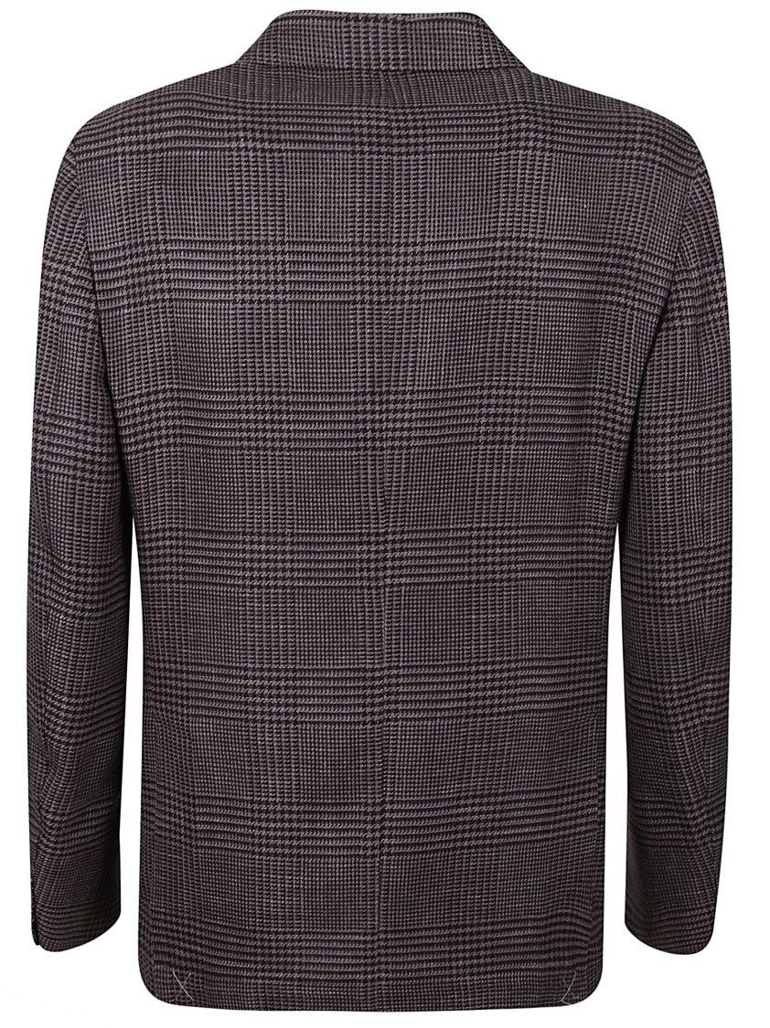 Eleventy Brown Cashmere Silk Blazer With Classic Checkered Pattern