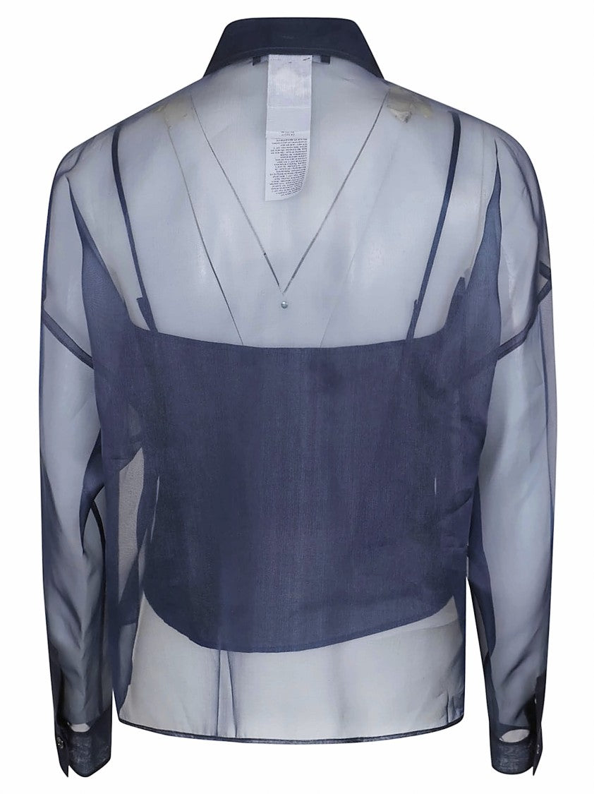 Max Mara Cropped Sheer Silk Shirt With Flap Pockets