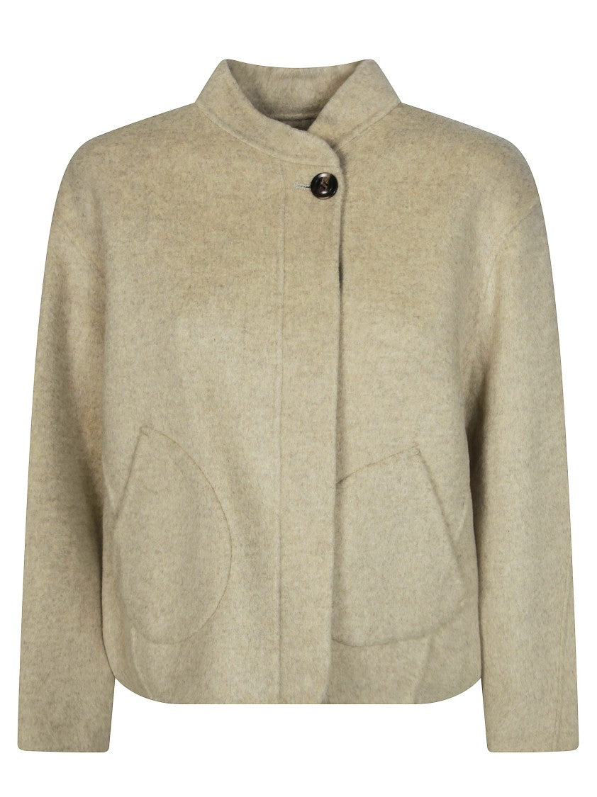 Soeur Cropped Textured Jacket With High Neckline And Button Closure