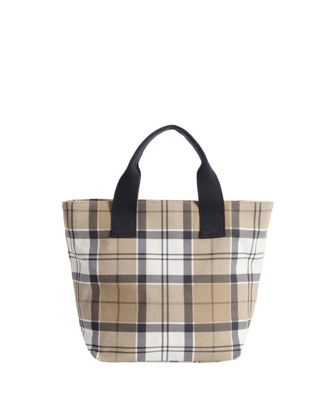 Barbour Rosewood Tartan Tote Bag With Matte Gold Tag