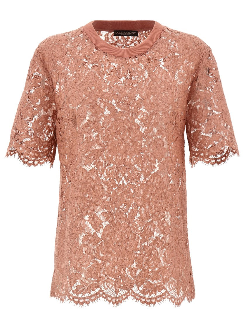 Dolce & Gabbana Intricate Floral Lace T-Shirt With Scalloped Hem
