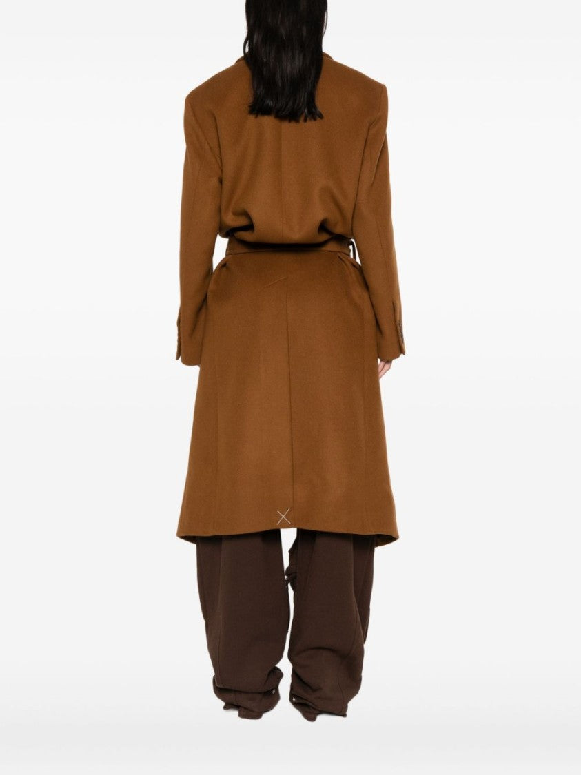 The Attico Long Camel Coat With Tailored Waist