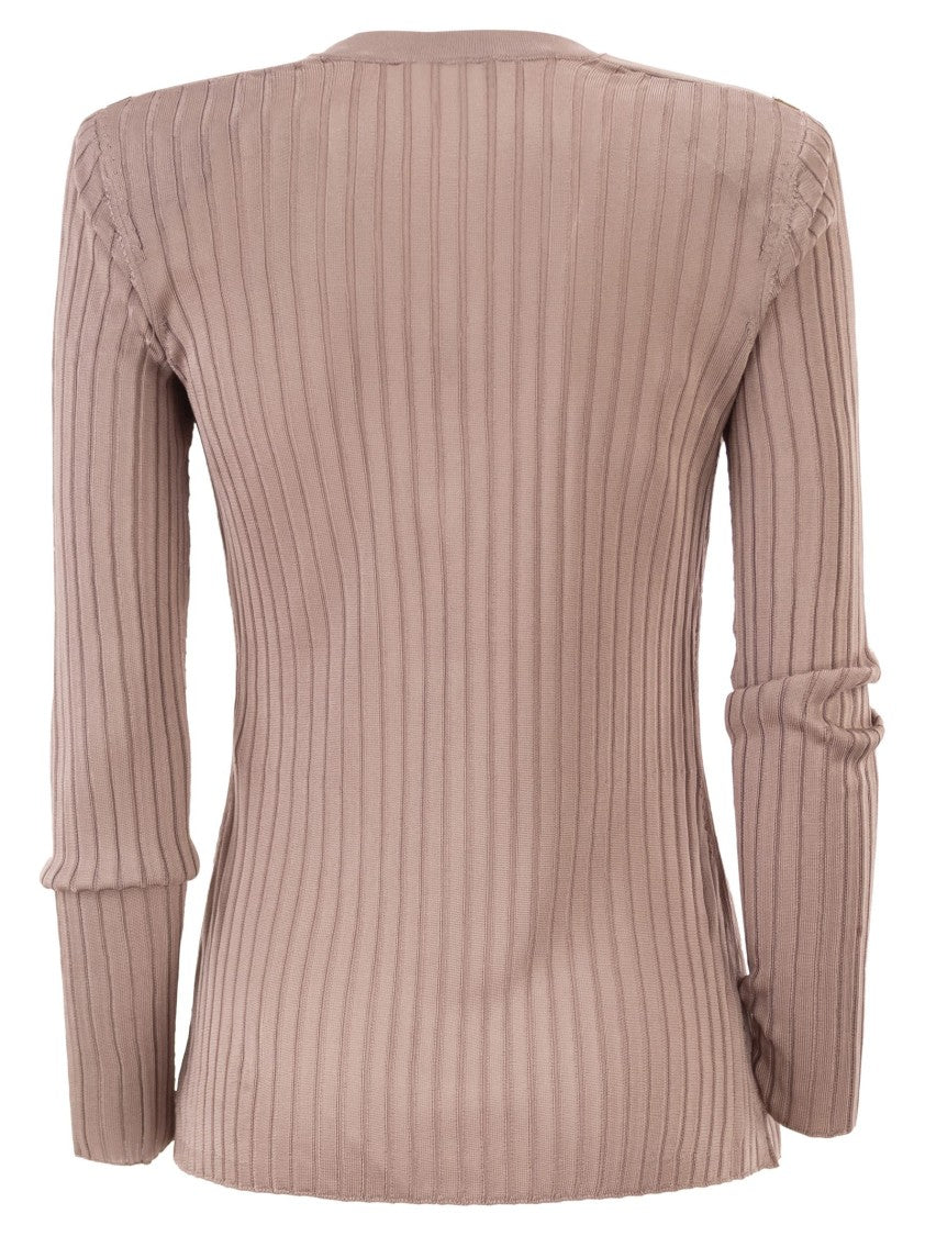 Elisabetta Franchi Viscose Knit Top With Embellished Shoulders