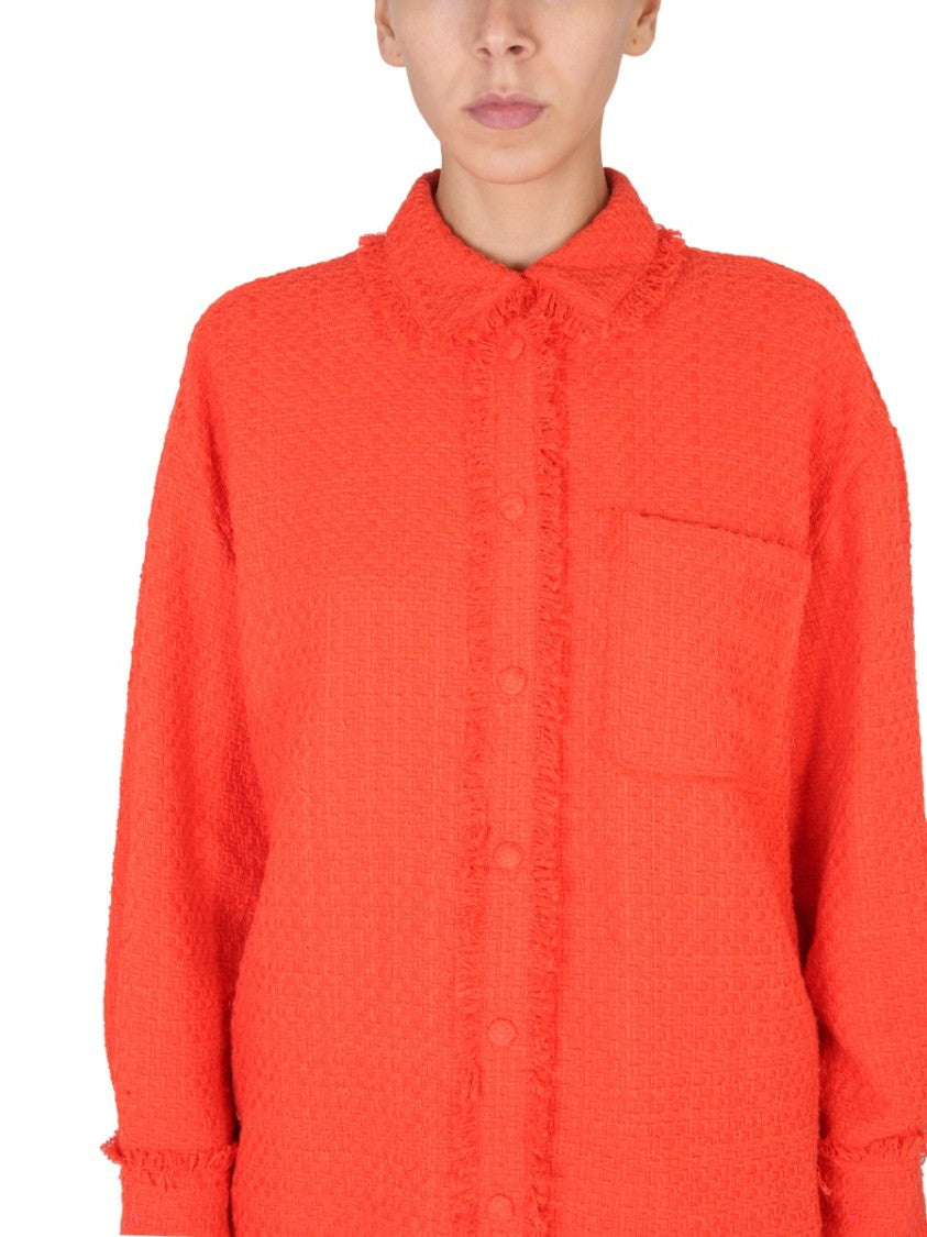 Msgm Textured Button-Up Shirt With Fringe Detailing
