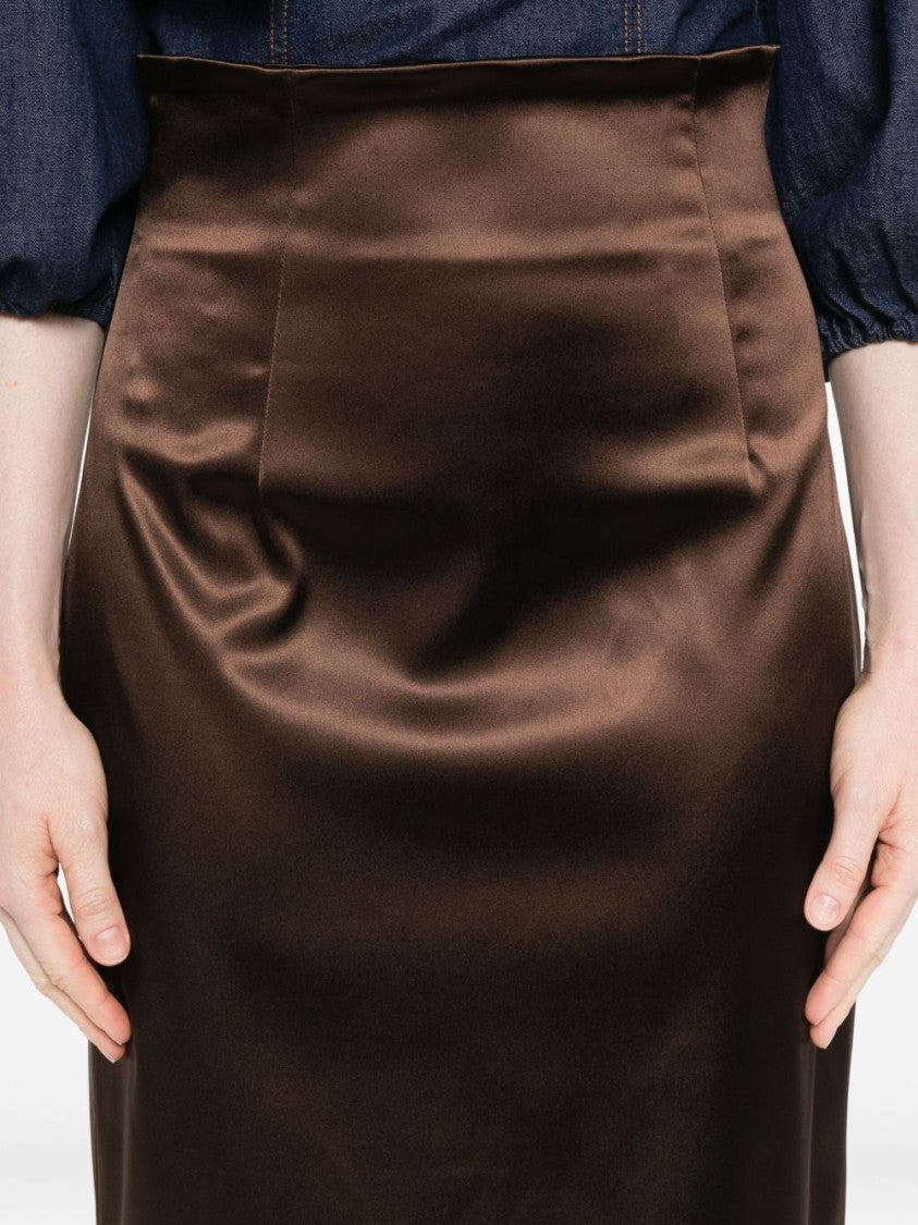 Dolce & Gabbana Satin Finish Brown Skirt With High Waist