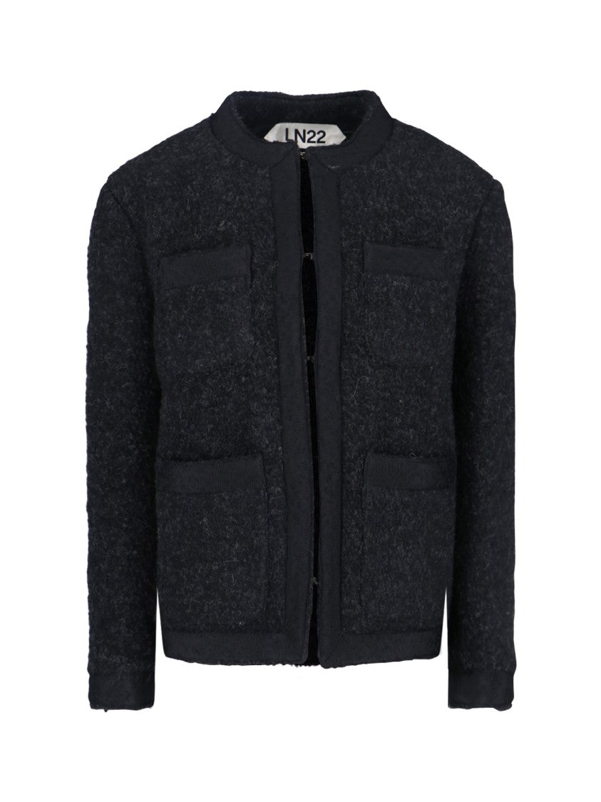 Ln22 Textured Wool Blend Jacket With Round Neckline