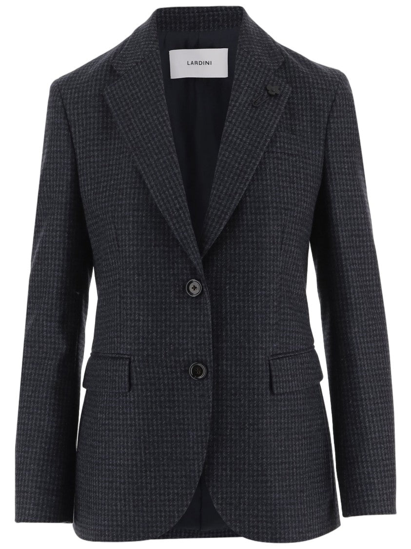 Lardini Dark Gray Layered Check Wool-Blend Jacket