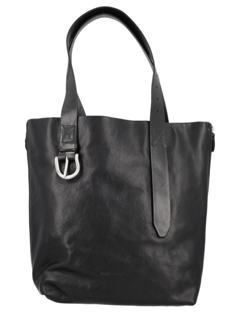 Our Legacy Black Silver Buckle Leather Tote Bag