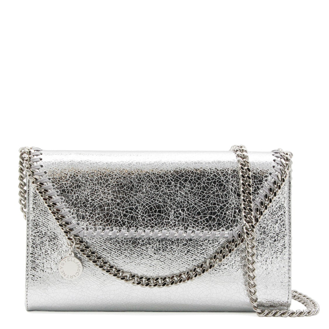 Stella Mccartney Envelope-Shaped Mini Shoulder Bag In Silver Faux Leather