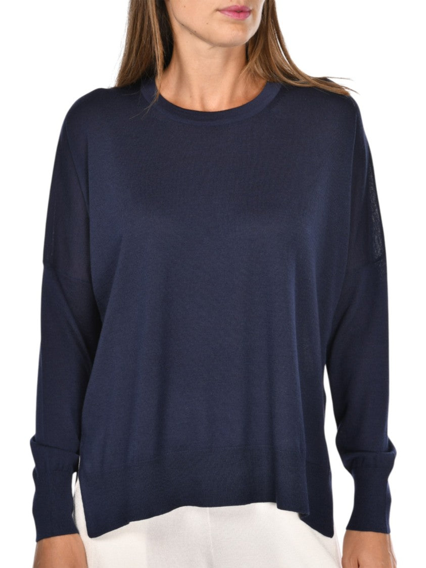 Gran Sasso Blue Relaxed Asymmetrical Wool Sweater